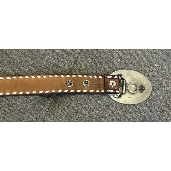 Vintage Tooled Stitched Western Cowboy Leather Belt - Picture 11 of 12